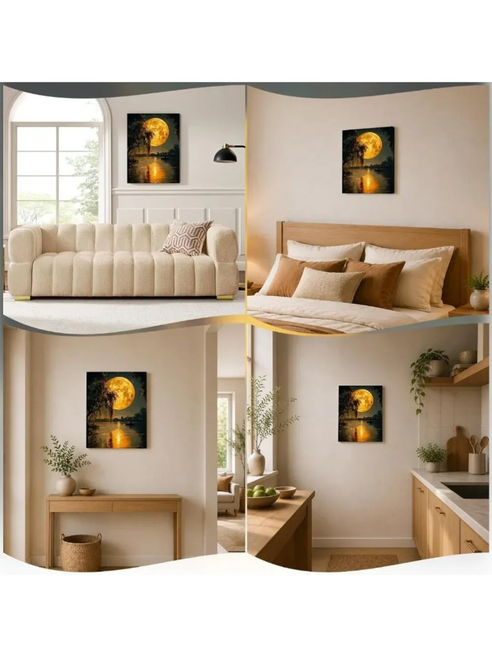 Framed Moon Lake Canvas Art | 16x20 Night Landscape Decor for Living Room